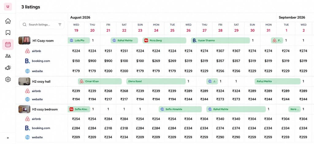 UpBookings extranet calendar